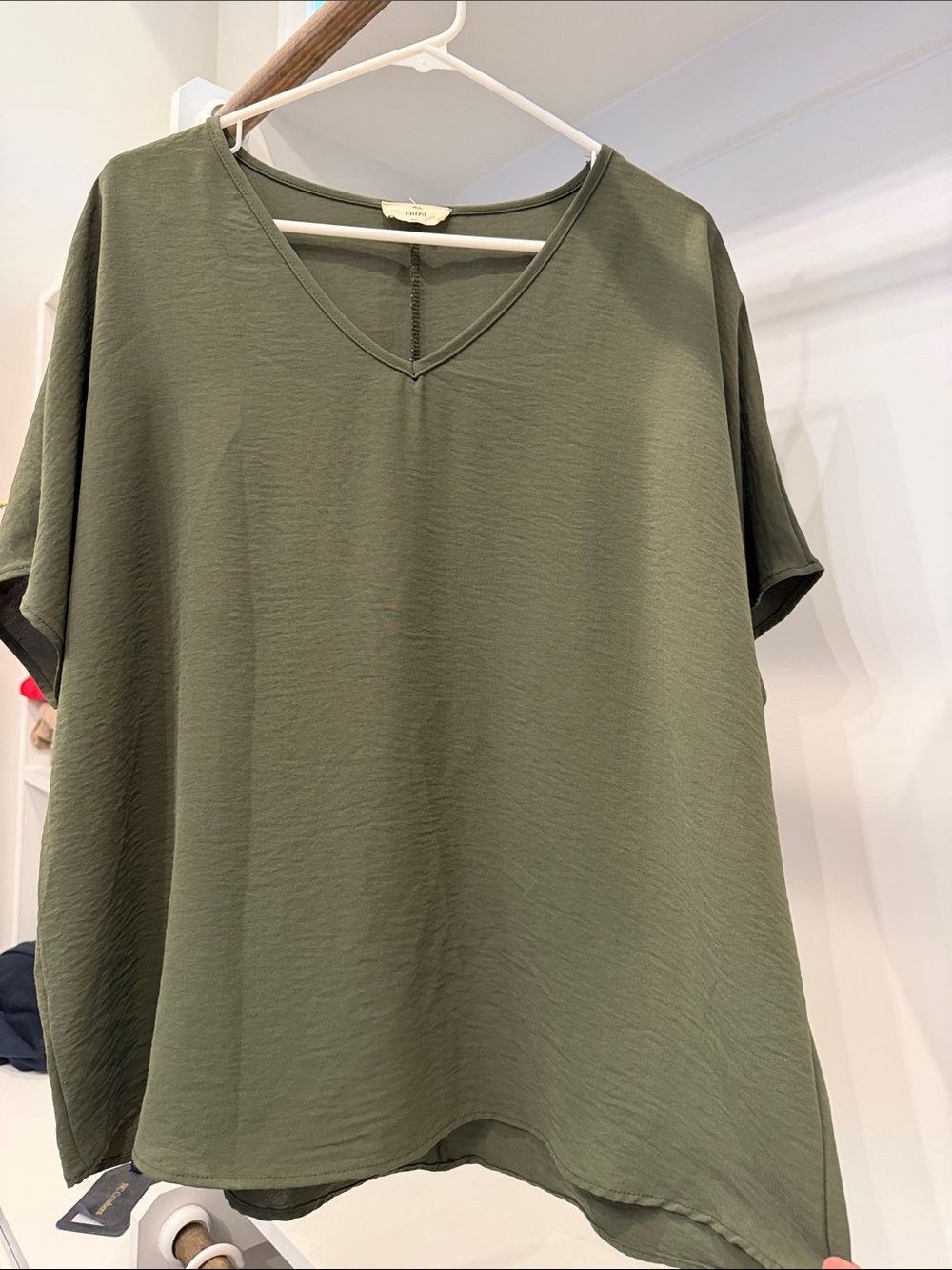entro Olive V-Neck Short Sleeve Top